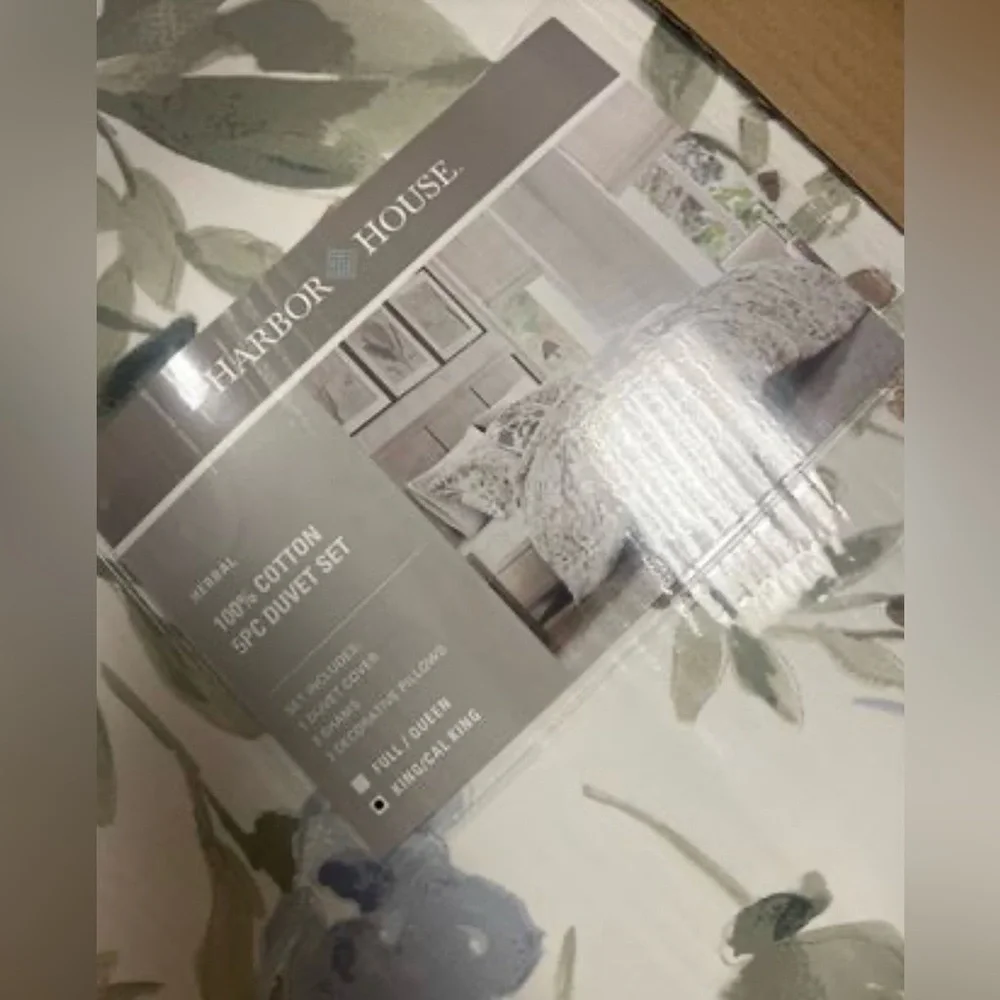 Harbor House Blue Herbal 5 Piece Cotton Sateen Print Duvet Set King NEW